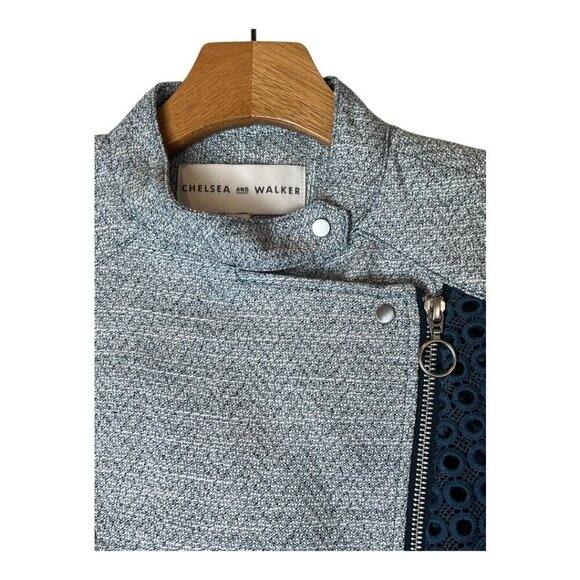 Chelsea And Walker Jacket Women‎ 4 Blue Crochet Lace Mario Denim Jacket Preppy - Picture 5 of 11